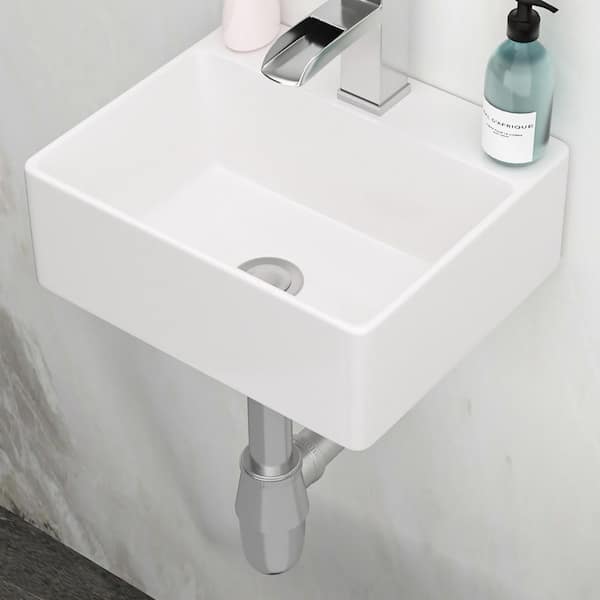 4.8 in. Ceramic Wall-Mounted Rectangular Bathroom Sink in White
