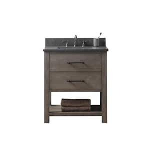 Windwood 30 in. W x 22 in. D x 34 in. H Bath Vanity in Smoke Gray with Blue Limestone Vanity Top with White Sink
