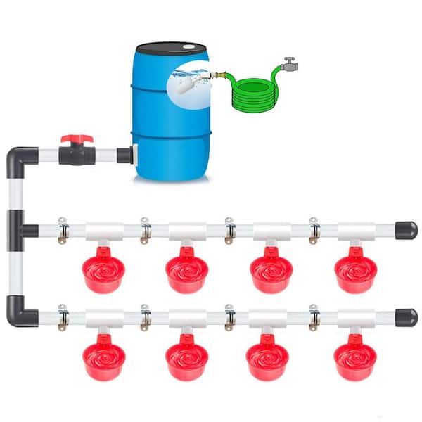 Automatic Chicken Waterer System with 8 Cups Gravity Control Leak-Free Design for Poultry Coop DIY Easy Installation