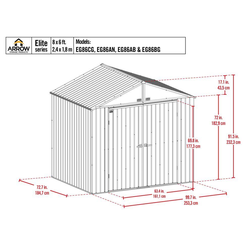Elite 8x6 Cool Grey Galvanized Steel Storage Shed