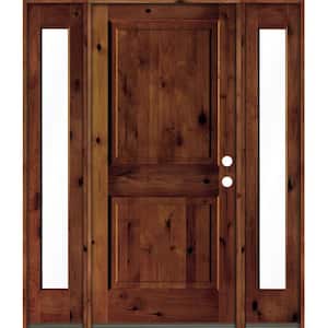 70 in. x 80 in. Knotty Alder Left-Hand/Inswing Clear Glass Red Chestnut Stain Square Top Wood Prehung Front Door
