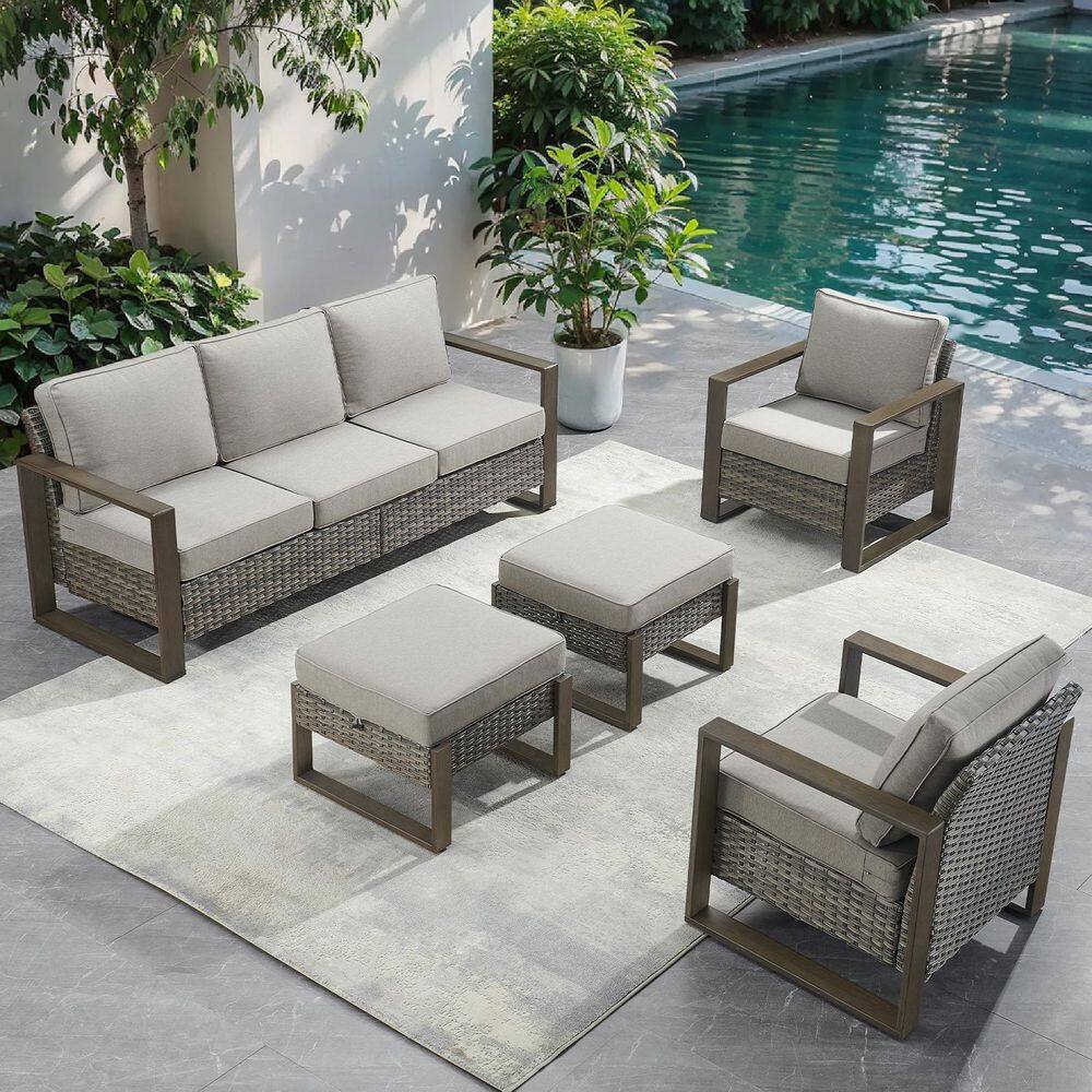 CubeEdge 5-Piece Gray Wicker Patio Conversation Set with Olefin Gray Cushions and Couch/ Porch Furniture Sets price history on PriceWatchPro