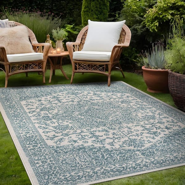 Beverly Rug Athena Teal 8 ft. x 10 ft. Rubber Back Washable