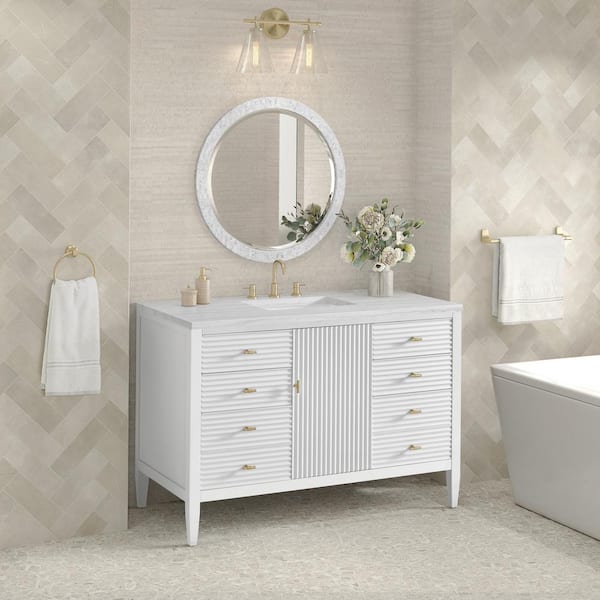 Myrrin 48.0 in. W x 23.5 in. D x 34.06 in. H Single Bathroom Vanity Bright White and Arctic Fall Solid Surface Top