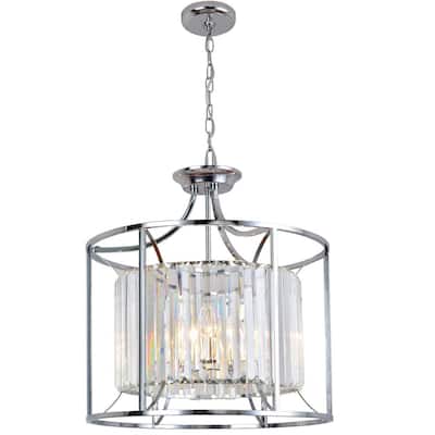 Cecilia 4-Light Polished Chrome Cage Chandelier with Crystal Shade