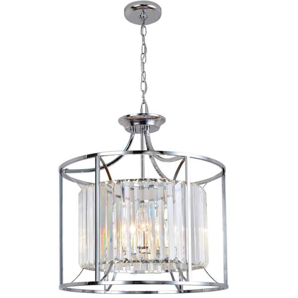 4 Light Polished Chrome Cage Chandelier, Home Depot Chandelier Glass Lamp Shades