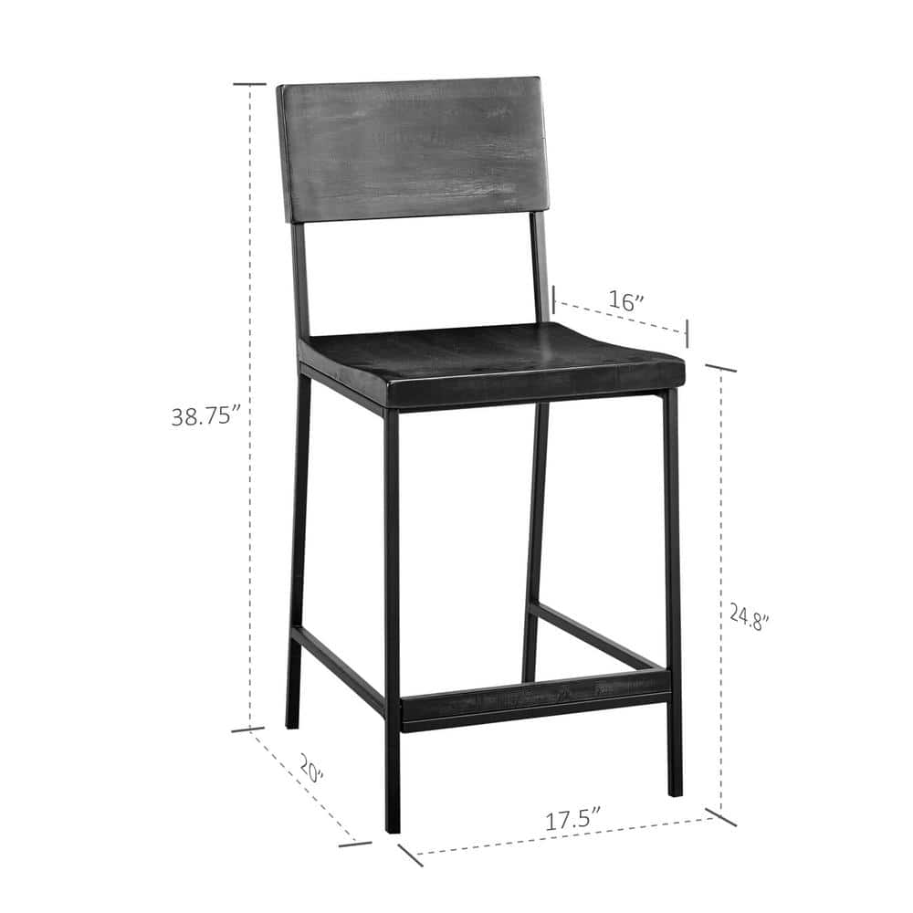 Tacoma 24.8" Black Wood and Metal Counter Stool