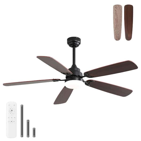 52 in. Indoor Matte Black 5 Blades Ceiling Fan with LED Light, 6 Speed Wind and Remote-Control Reversible DC Motor