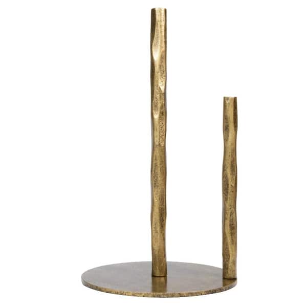 Hand-Forged Vintage Gold Solid Metal Paper Towel Holder with Heavy Duty 11.8 in Height Holder, Stand