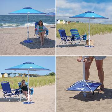 Rio 7 ft. Steel Tilt Beach Umbrella with ANCHORX Sand Anchor in Blue and Turquoise UB97SAX-2023A-1