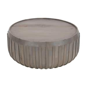 Alisha 36in. Gray Round Mango Wood Coffee Table with Ribbed Edges