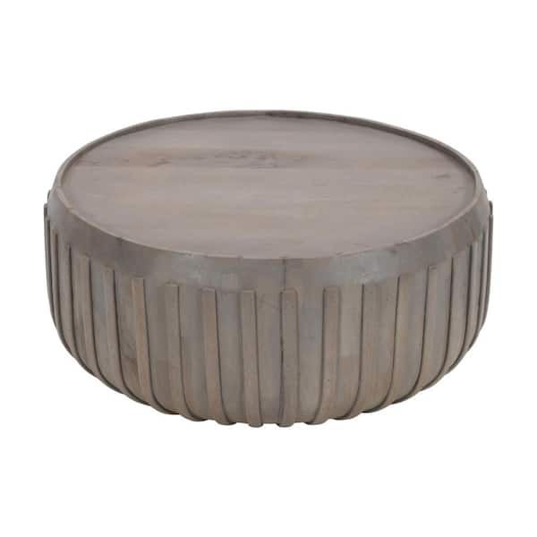 THE URBAN PORT Alisha 36in. Gray Round Mango Wood Coffee Table with Ribbed Edges