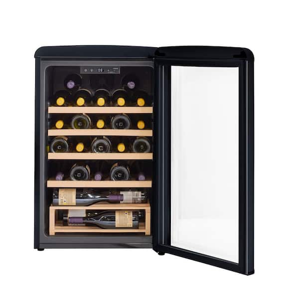 Classic Retro 21 in. 28-Bottle Single Zone Retro Free Standing Wine Cooler in Midnight Black