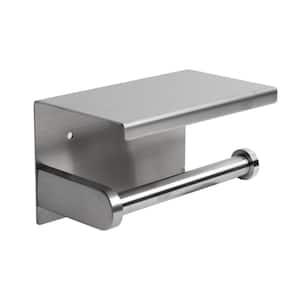 Toilet Paper Holder with Shelf in Brushed Stainless Steel