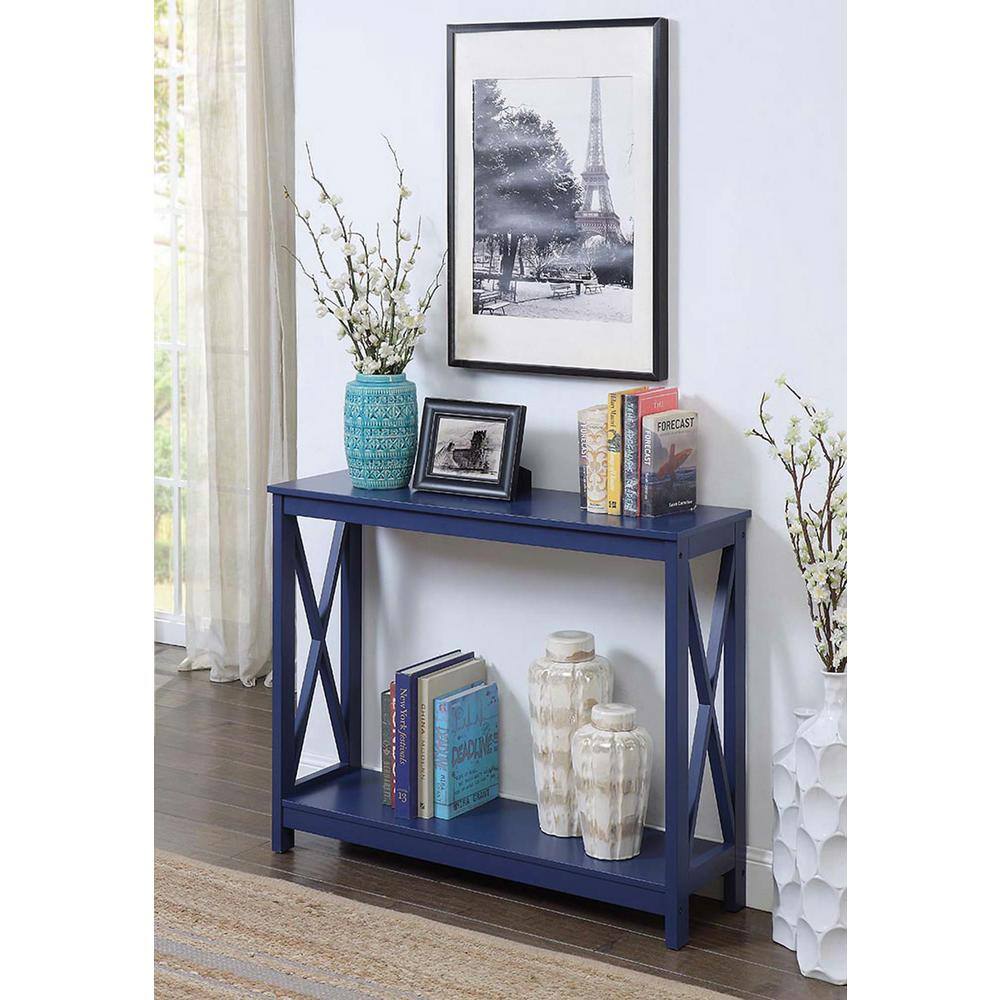 Oxford Cobalt Blue Console Table with Storage Crossbar Design
