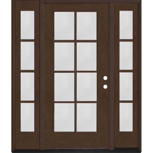 Regency 68 in. x 80 in. Full Lite 8 Lite Clear Glass LH Hickory Mahogany Fiberglass Prehung Front Door w/Dbl 14in.SL