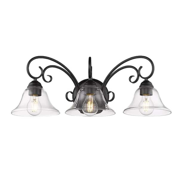 Golden Lighting Homestead 3 Light Black Bath Vanity With Clear Glass 8606 Ba3 Blk Clr The Home Depot