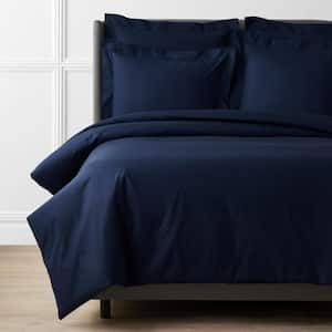 Navy Solid Supima Cotton Percale Full Duvet Cover