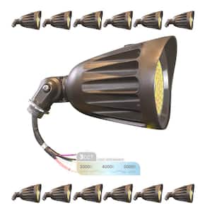 25W Outdoor Bronze Integrated LED Bullet Light, 3-Color Selectable, 120-277V, Adjustable Landscape Lighting (12-Pack)