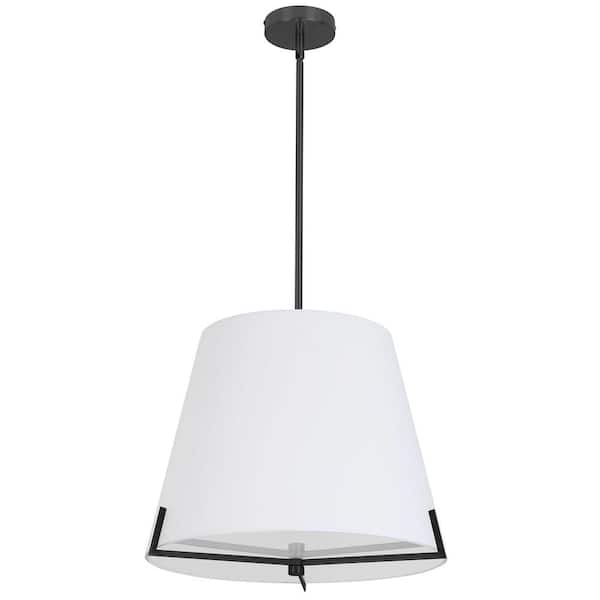 Dainolite Preston 4 Light Matte Black Shaded Pendant Light With White Fabric Shade Pst 184p Mb 5514