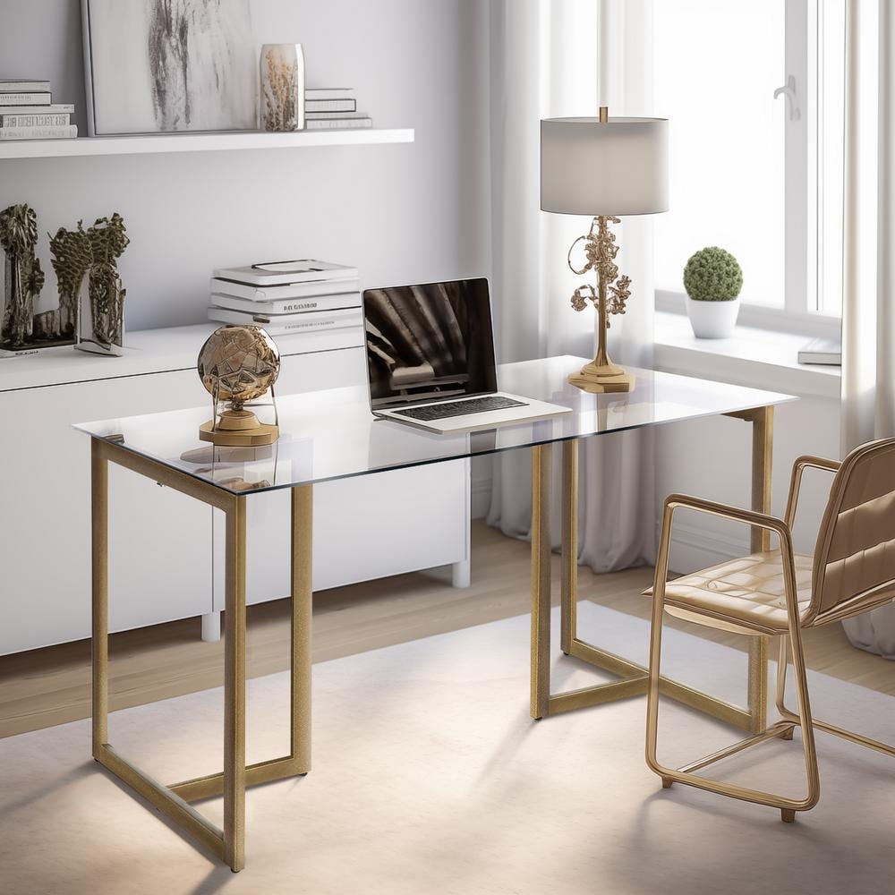 Premium Photo  Gold styled modern home office desk with notebook, scissors  and clips on white surface