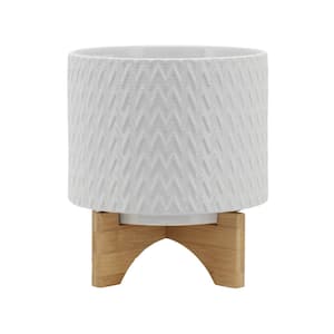 8 in. x 8 in. White Ceramic Planter Pots with Stand
