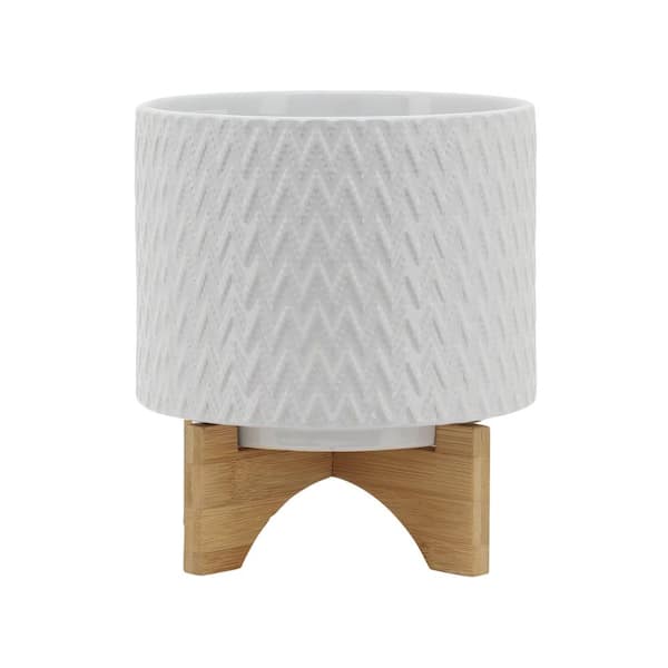 HOTEBIKE 8 in. x 8 in. White Ceramic Planter Pots with Stand LING10138 ...