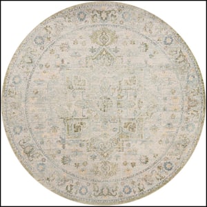 Astra Machine Washable Blue Green 5 ft. x 5 ft. Center medallion Traditional Round Area Rug