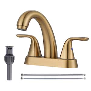 4 in. Centerset Double Handle Mid Arc Bathroom Faucet with Drain Kit Included in Gold