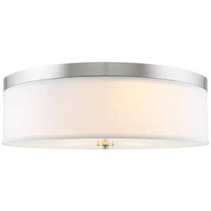 Walker 20.25 in. 40-Watt 3-Light Brushed Nickel Contemporary Flush Mount with White Shade