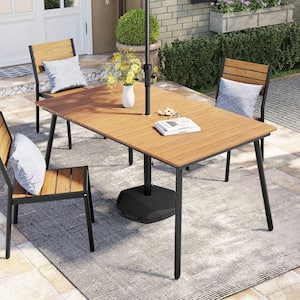 60 in. Brown Rectangular Aluminum Outdoor Patio Dining Table with Wood-Like Tabletop