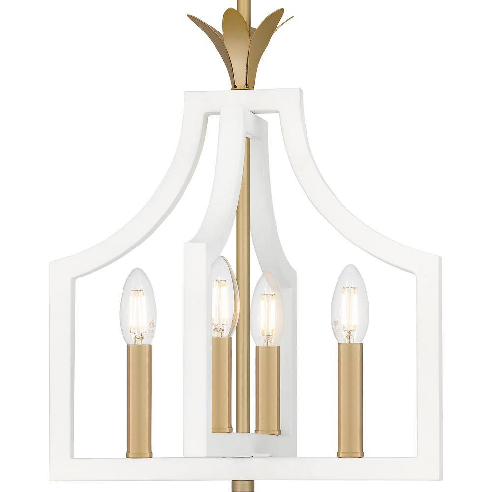 Matte White and Gold 4-Light Pendant Ceiling Light
