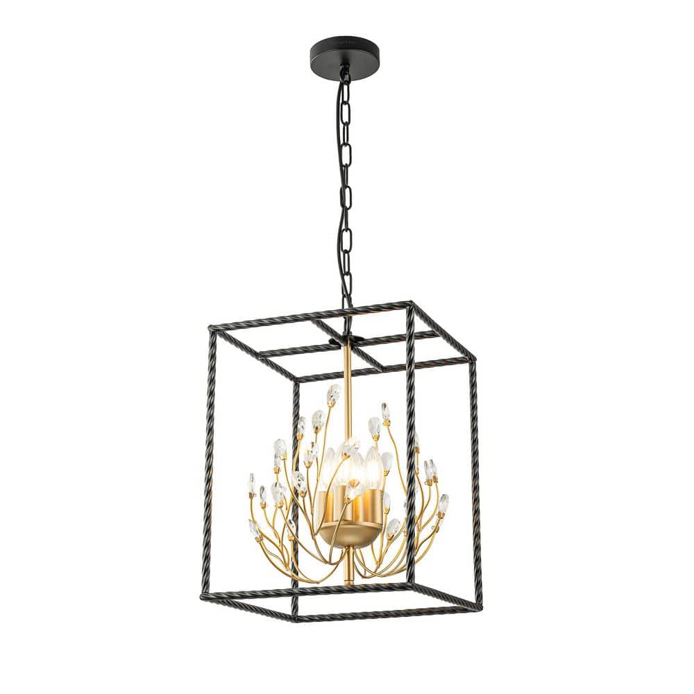Elise 4-Light Matte Black and Gold Crystal Lantern Chandelier for Kitchen or Foyer Hall No Bulbs Included price history on PriceWatchPro