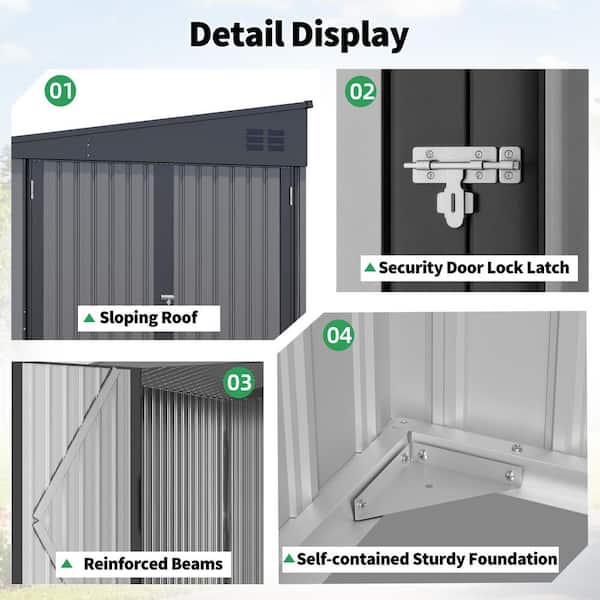 AECOJOY 8 ft. W x 10 ft. D Outdoor Metal Lean to Shed Garden