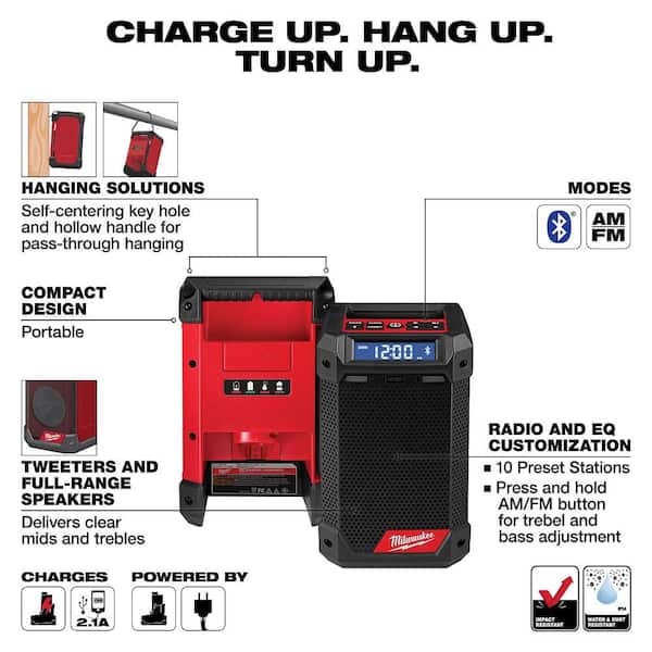 M12 12V Lithium-Ion Cordless Bluetooth/AM/FM Jobsite Radio with M12 12V Lithium-Ion CP High Output 2.5Ah Battery Pack