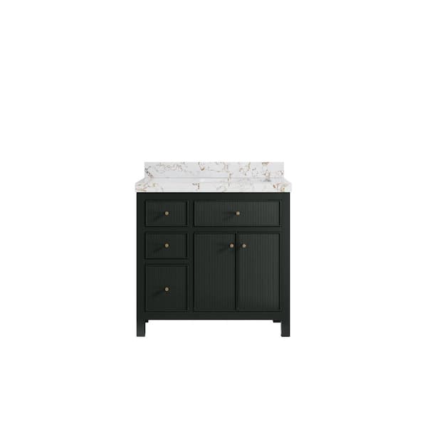 Willow Collections Sonoma 36 in. Right Sink Freestanding Dark Green Bath Vanity with Viola Gold Quartz Top Unassembled
