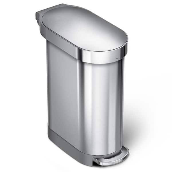 45L Slim Liner Rim Step Kitchen Trash Can, Brushed Stainless Steel