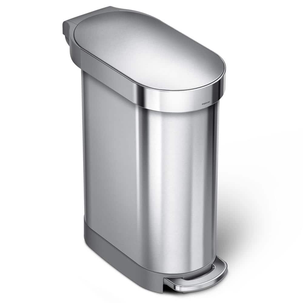 Simplehuman 50 Liter / 13 Gallon Semi-Round Kitchen Step Trash Can with  Secure Slide Lock, Plastic