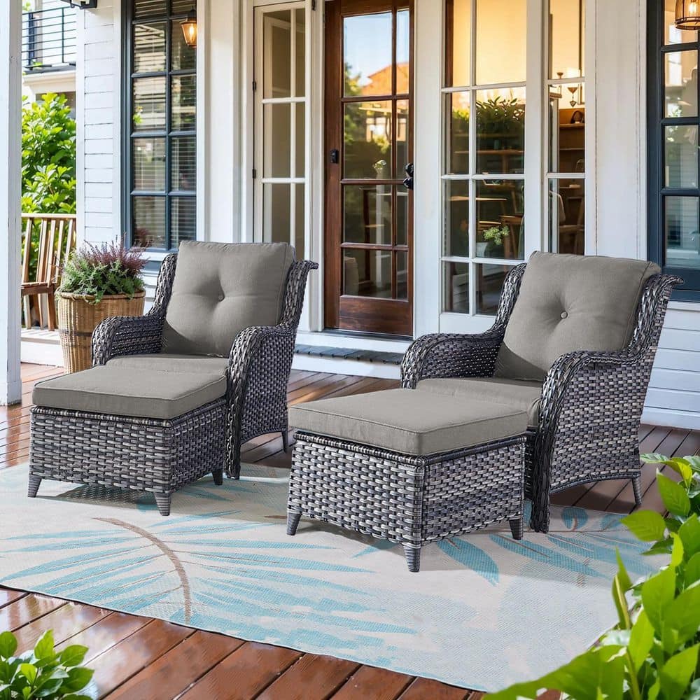 Opohoro ArcoBay 4-Piece Gray Wicker Outdoor Lounge Chairs Patio ...