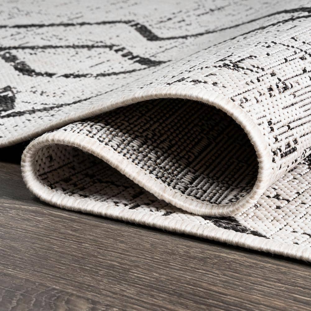 Ivory/Black Synthetic Diamond Trellis Handmade Area Rug