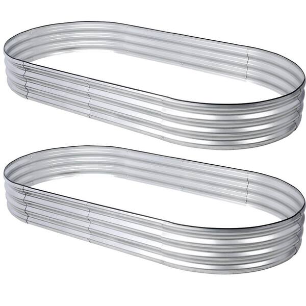 Flynama 8 ft. L Silver Metal Galvanized Raised Garden Bed Kit Oval Large Raised Garden Beds for Vegetables (2-Pack)