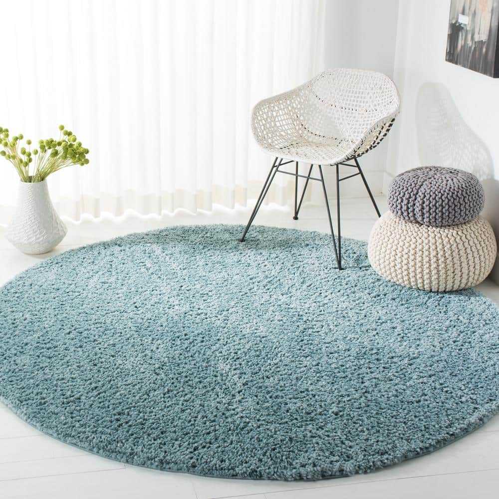 Aqua Round Synthetic Shag Area Rug, 5'3"