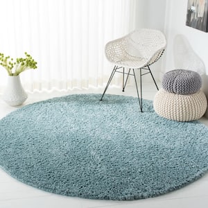 August Shag Aqua 7 ft. x 7 ft. Round Solid Area Rug