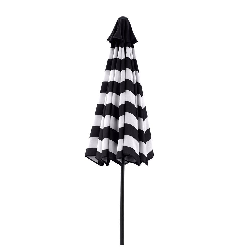 9 Ft Black and White Striped Outdoor Patio Umbrella with Tilt