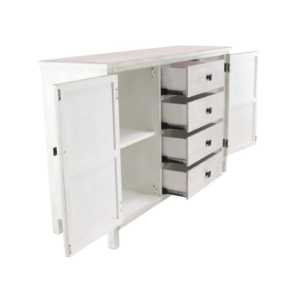 Daisy White Distressed Farmhouse Sideboard with X-Design Doors