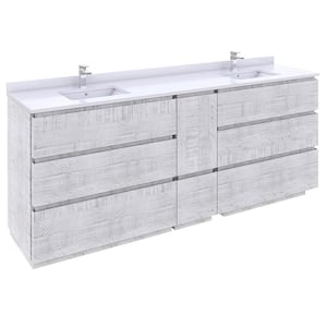 Formosa 84 in. W x 20 in. D x 35 in. H Bath Vanity in Rustic White with White Vanity Top with 2 White Sinks