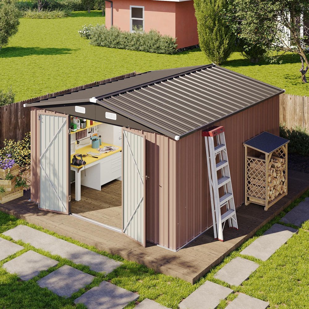 Sizzim 10 ft. W x 8 ft. D Outdoor Metal Shed with Vents and