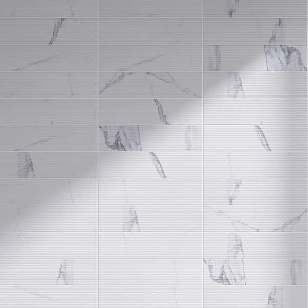 MOLOVO Paloma Calacatta Linear 2.95 in. x 11.81 in. Satin Ceramic Subway Tile Sample