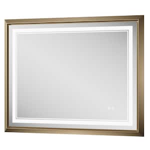 40 in. W. x 32 in. H Rectangular Aluminum Framed with 3-Colors Dimmable LED Wall Mount Bathroom Vanity Mirror in Gold