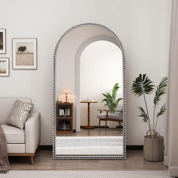 Silver 35.43 in. W x 65.75 in. H Arched Metal Metal Iron Framed Full Length Mirror